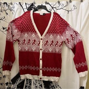 Marvel Avengers Cardigan Sweater Holiday Christmas Superhero Logo Cream Red XXL